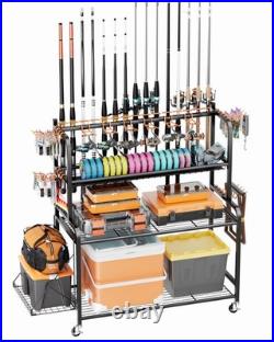 Fishing Rod Holder with 15-Pole Rack 3-Tier Fishing Cart for Fishing Accessor