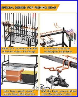 Fishing Rod Holder with 15-Pole Rack 3-Tier Fishing Cart for Fishing Accessor