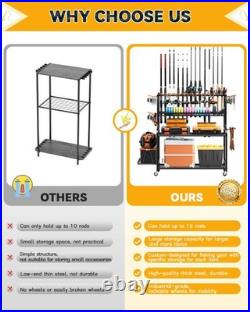 Fishing Rod Holder with 15-Pole Rack 3-Tier Fishing Cart for Fishing Accessor