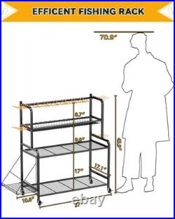 Fishing Rod Holder with 15-Pole Rack 3-Tier Fishing Cart for Fishing Accessor