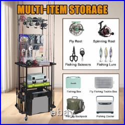 Fishing Rod Holders for Garage, 3-Tier Fishing Rod Rack Store 12 Rods& 8 Reels