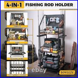 Fishing Rod Holders for Garage, Fishing Pole Holders Up 6 hooks Black-6 hooks