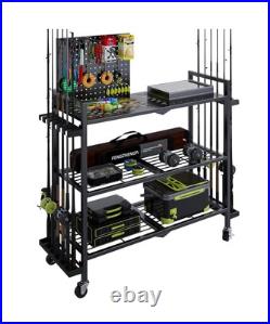 Fishing Rod Holders for Garage, Fishing Rod Stand with Wheels and Pegboard, 3-Ti Fishing Rod Holders for Garage, Fishing Rod Stand with Wheels and Pegboard, 3-Ti