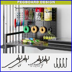 Fishing Rod Holders for Garage, Fishing Rod Stand with Wheels and Pegboard, 3-Ti Fishing Rod Holders for Garage, Fishing Rod Stand with Wheels and Pegboard, 3-Ti
