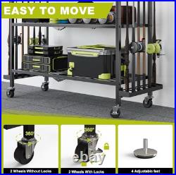 Fishing Rod Holders for Garage, Fishing Rod Stand with Wheels and Pegboard, 3-Ti Fishing Rod Holders for Garage, Fishing Rod Stand with Wheels and Pegboard, 3-Ti