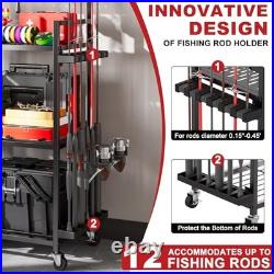 Fishing Rod Holders for Garage, Fishing Rod Storage Rack with Hooks & Black