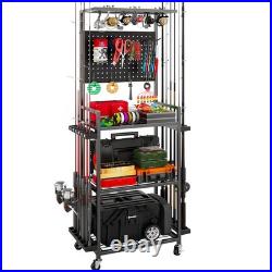 Fishing Rod Holders for Garage, Fishing Rod Storage Rack with Hooks & Wheels