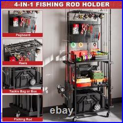 Fishing Rod Holders for Garage, Fishing Rod Storage Rack with Hooks & Wheels