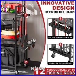 Fishing Rod Holders for Garage, Fishing Rod Storage Rack with Hooks & Wheels