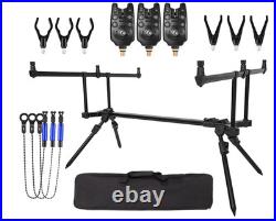 Fishing Rod Pod Stand Adjustable 3 Bite Alarms Swinger Set Carp Rod Holder Kit