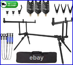 Fishing Rod Pod Stand Adjustable 3 Bite Alarms Swinger Set Carp Rod Holder Kit