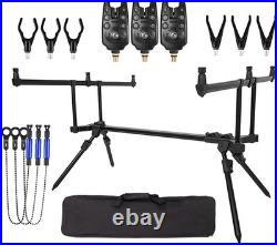 Fishing Rod Pod Stand Adjustable 3 Bite Alarms Swinger Set Carp Rod Holder Kit