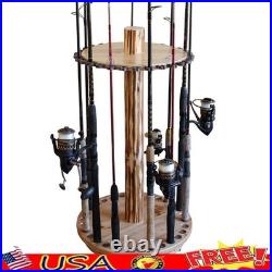 Fishing Rod Rack 30 Rod Holder Wooden Spinning Stand 360 Degree Swivel Storage
