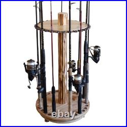 Fishing Rod Rack 30 Rod Holder Wooden Spinning Stand 360 Degree Swivel Storage