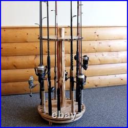 Fishing Rod Rack 30 Rod Holder Wooden Spinning Stand 360 Degree Swivel Storage