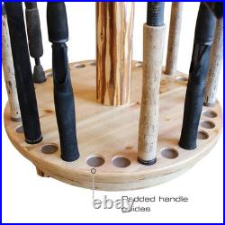 Fishing Rod Rack 30 Rod Holder Wooden Spinning Stand 360 Degree Swivel Storage
