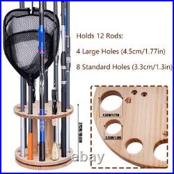 Fishing Rod Rack 360 Degree Rotating Wood Pole Holder Fishing Gear 12 Holes