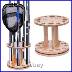 Fishing Rod Rack 360 Degree Rotating Wood Pole Holder Fishing Gear 12 Holes