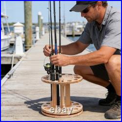 Fishing Rod Rack 360 Degree Rotating Wood Pole Holder Fishing Gear 12 Holes