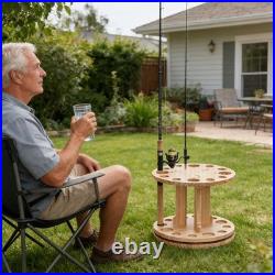Fishing Rod Rack 360 Degree Rotating Wood Pole Holder Fishing Gear 12 Holes