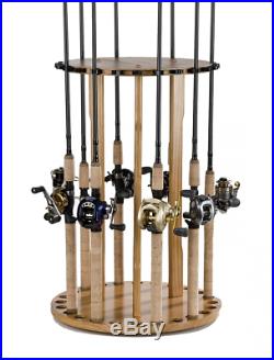 Fishing Rod Rack Pole Storage Holder Wood Stand Organizer Round Spinning Holders