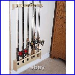 Fishing Rod Rack, Wall Mount Pole Holder, 22 Wide, 10 Rod Capacity, Solid Po