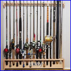 Fishing Rod Rack, Wall Mount Pole Holder, 36 Wide, 17 Rod Capacity, Solid Re