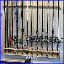 Fishing Rod Rack, Wall Mount Pole Holder, 46 Wide, 22 Rod Capacity, Solid Po