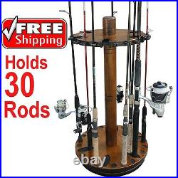Fishing Rod Rack Wood Round Holder Stand Pole Storage Vertical Spinning Premium