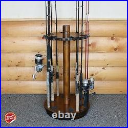 Fishing Rod Rack Wood Round Holder Stand Pole Storage Vertical Spinning Premium