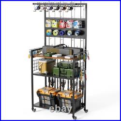 Fishing Rod Storage Rack Rolling Tackle Cart for Rods Reels Tackle Boxes Bags