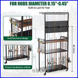 Fishing Rod Storage Rack Rolling Tackle Cart for Rods Reels Tackle Boxes Bags