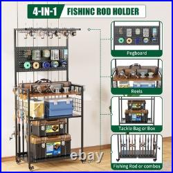 Fishing Rod Storage Rack Rolling Tackle Cart for Rods Reels Tackle Boxes Bags