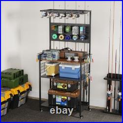 Fishing Rod Storage Rack Rolling Tackle Cart for Rods Reels Tackle Boxes Bags