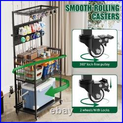 Fishing Rod Storage Rack Rolling Tackle Cart for Rods Reels Tackle Boxes Bags