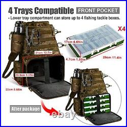 Fishing Tackle Backpack 2 Fishing Rod Holders with 4 Tackle Boxes Large