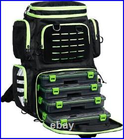 Fishing Tackle Backpack with Rod Holder & 4 Boxes, Large Black