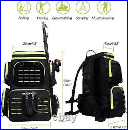 Fishing Tackle Backpack with Rod Holder & 4 Boxes, Large Black