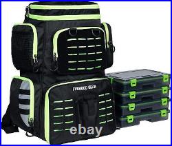 Fishing Tackle Backpack with Rod Holder & 4 Boxes, Large Black