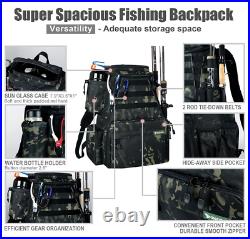 Fishing Tackle Large Storage Backpack, 2 Rod Holders for Outdoor Sports Camping