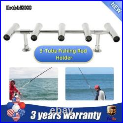 For Boat/Yacht 5 Tube Stainless Steel Marine Fishing Rod Holder Deck Mount US