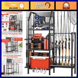 Heavy Duty Fishing Rod Holders Rack 3 Tier Storage for 18 Rods, Metal Organize