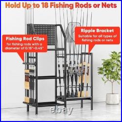 Heavy Duty Fishing Rod Holders Rack 3 Tier Storage for 18 Rods, Metal Organize Heavy Duty Fishing Rod Holders Rack 3 Tier Storage for 18 Rods, Metal Organize