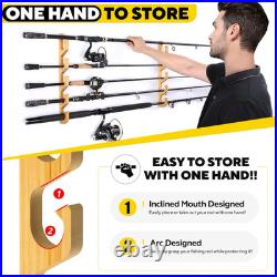 Horizontal Fishing Rod Holders for Garage or Ceiling, Solid Wood, Holds 5/10/20