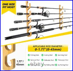 Horizontal Fishing Rod Holders for Garage or Ceiling, Solid Wood, Holds 5/10/20