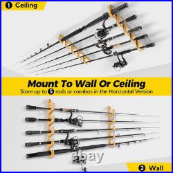 Horizontal Fishing Rod Holders for Garage or Ceiling, Solid Wood, Holds 5/10/20
