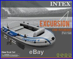 Inflatable Excursion Boat Set For 4 Person With Fish Rod Holders, Pump & 2 Oars