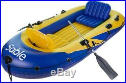 Inflatable Excursion Boat Set For 4 Person With Fish Rod Holders, Pump & 2 Oars