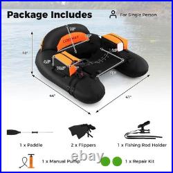 Inflatable Float Tube withAdjustable Fishing Rod Holder Fish Hook Stator Flippers