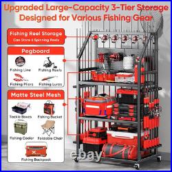 Large Fishing Pole Holders with Wheels for Garage, 3 Tier Heavy Duty Metal Fishin